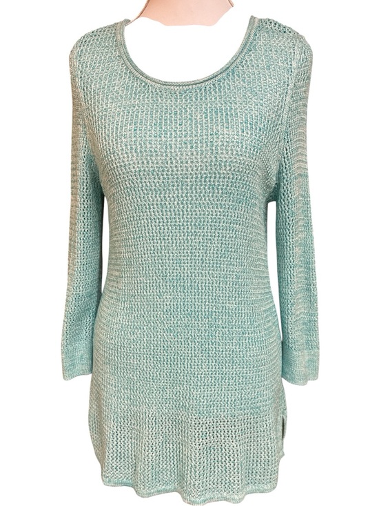 Chico's Sweaters - Chicos Light Teal Open Knit Scoop Neck Women’s Tunic Sweater Size 1